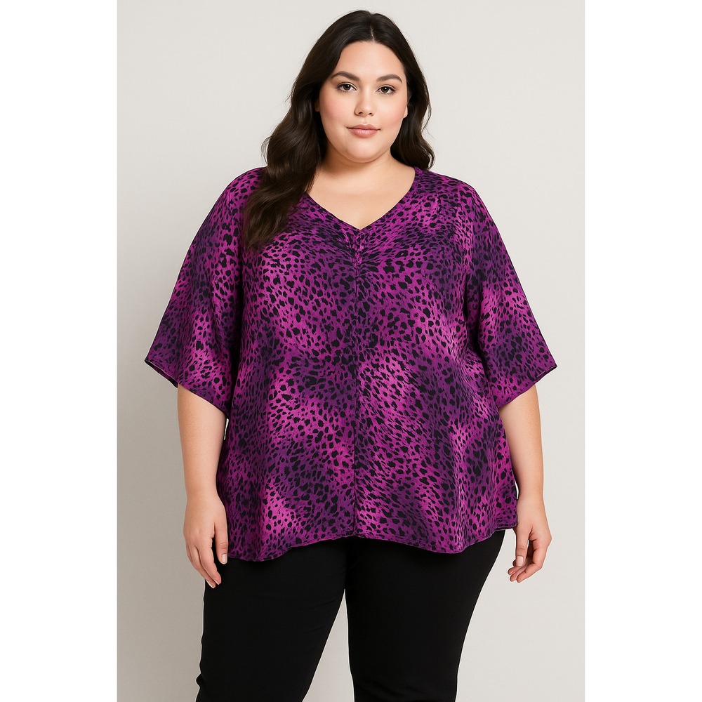 Catherines Top Womens Plus Size 3X Animal Print Sheer Chiffon Layered Asymmetric